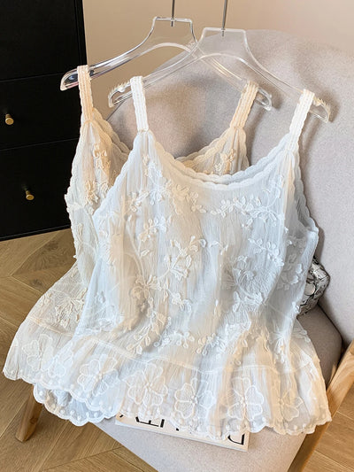 Ele Embroidered Lace Trim Csole Tank Top Women's Svel Summer Layering Vest Inner Wear Loose Fit Cotton 00%