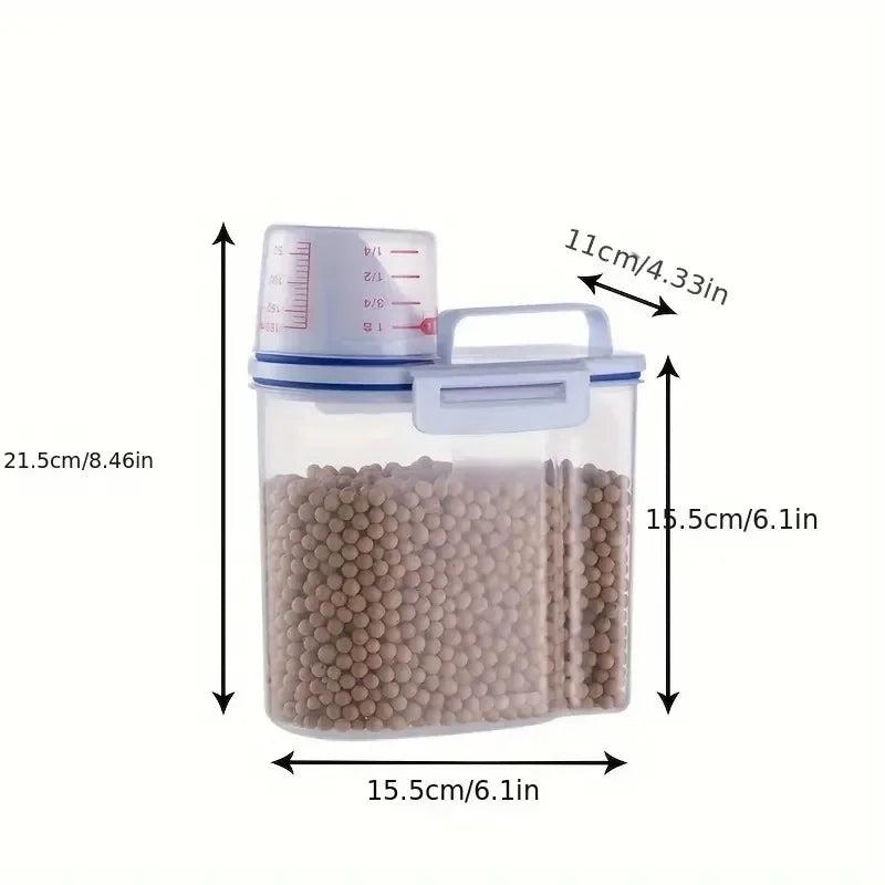 Pet Food Storage Container with Measuring Cup Handle Airtight Waterproof Pet Food Storage Dispenser Portable Buckets Feeder