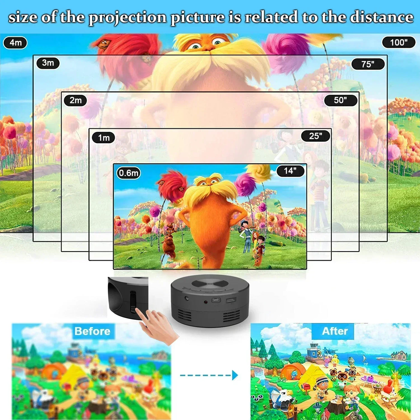 YT200 Portable Projector - Children's Friendly LCD Mini Home Theater Smartphone Same-Screen Function