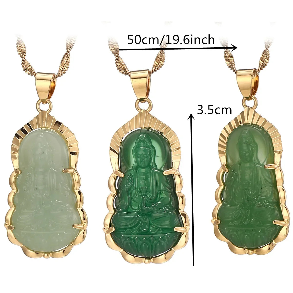 Green Jade Guanyin Pendant Necklace Chinese Buddha Buddhist Charm Maitreya Amulet Hinduism Jewelry