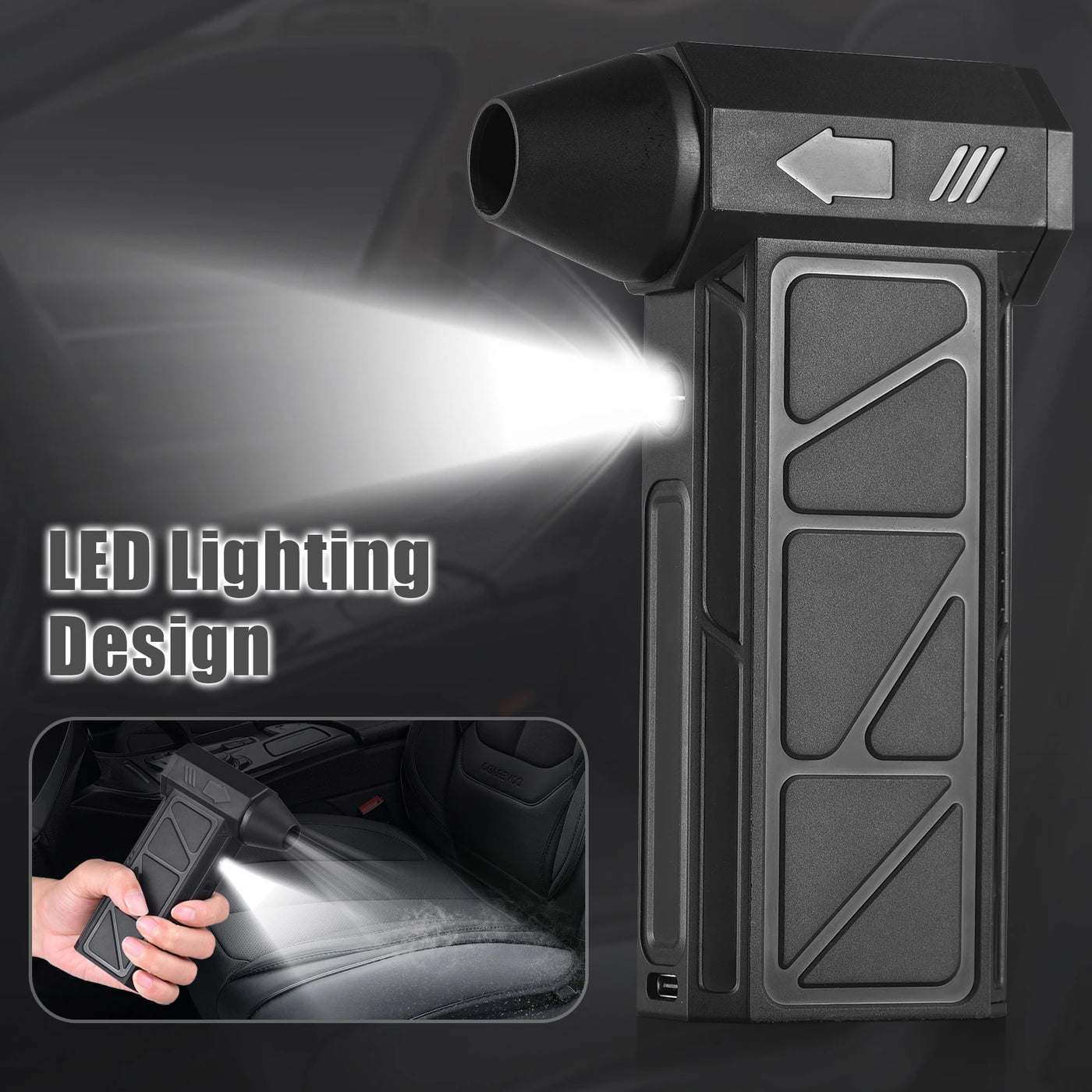 Electric Air Duster with Light 130000RPM 4 Speed Adjustable Cordless Portable Jet Dry Blower with Removable Suction and Brush No