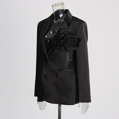 Blazer Women Fashion Elegant Style Flower Splicing Design Suit Jacket Three-dimensional Decoration Solid Color Suit Women Coats