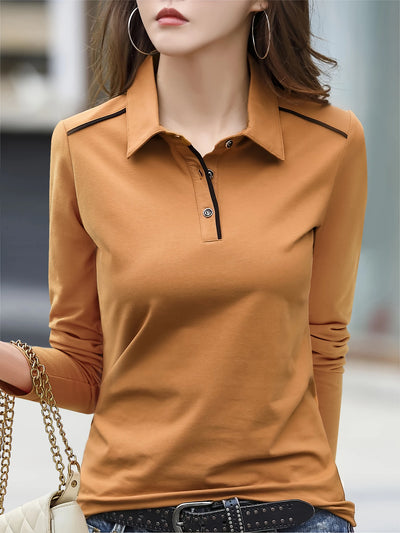 Women's Casual Chic Shirt - Long Sleeve, Button Detail, Semi-Sheer Cotton Blend, Machine Washable - Perfect for Spring & Fall