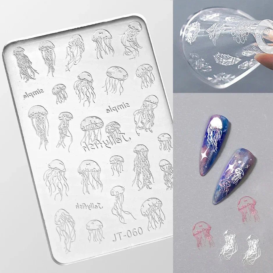 Geometric Bowknot Grid Lace Flora Edge Nail Art Silicone Carving Mold Mould Star Daisy Flower Charms Bow Tie Snowflake Template