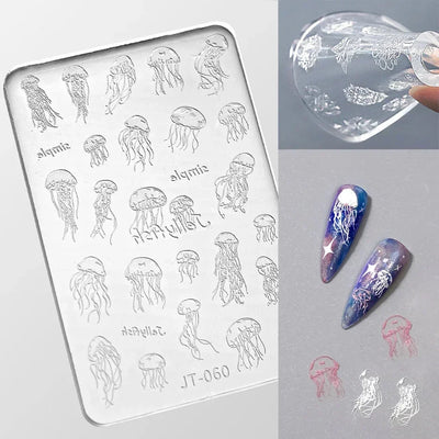 Geometric Bowknot Grid Lace Flora Edge Nail Art Silicone Carving Mold Mould Star Daisy Flower Charms Bow Tie Snowflake Template