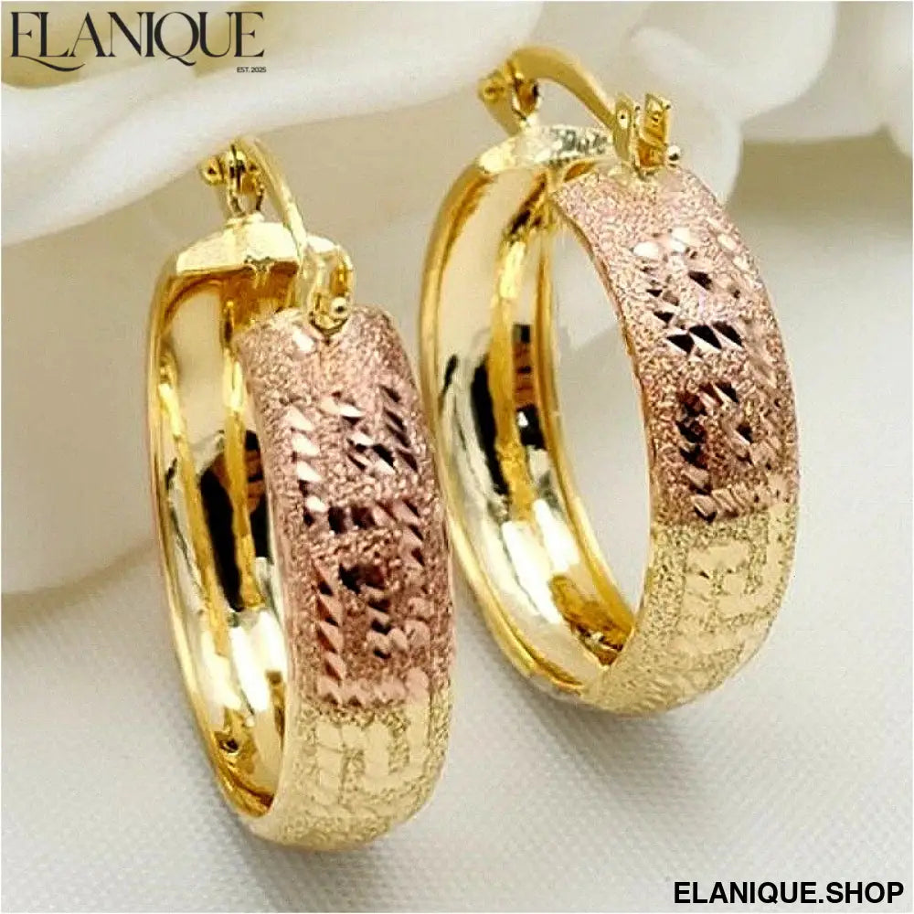 Three-Tone Wide Hoop Earrings – Vintage Charm for Women