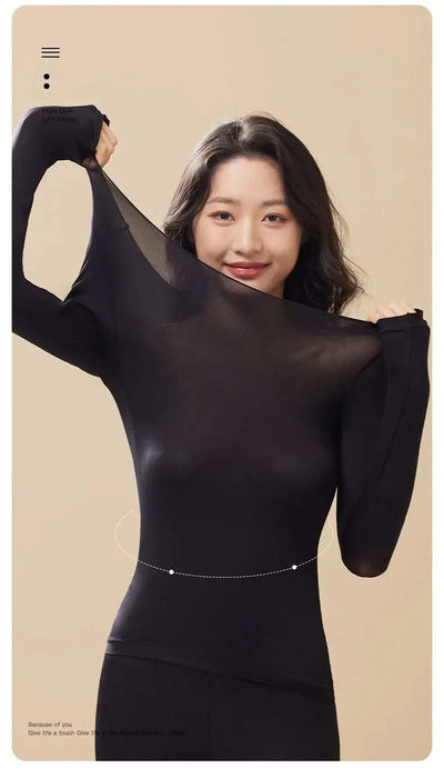 Women Thermal Underwear Long Sleeves Bottoming Shirt Pullover Elastic Casual Solid Top