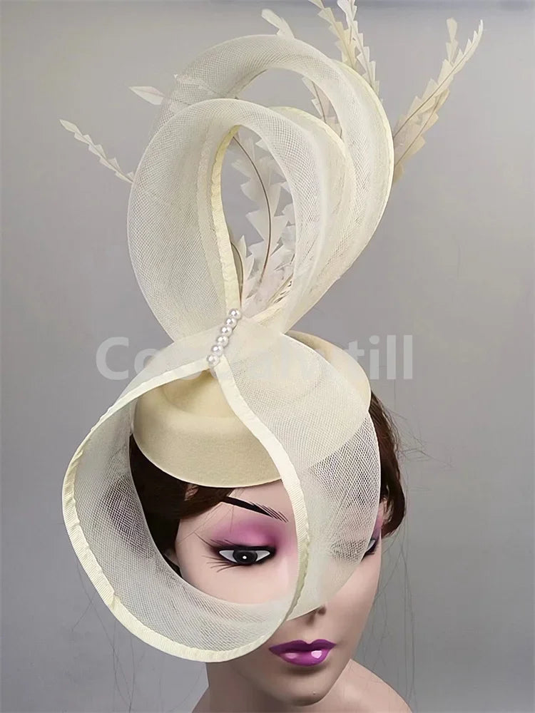 Ladies Royal Ascot Chapeau Cap Wedding Fascinator Hat Headpiece Women Church Party Pillbox With Headband Bride Party Fascinators