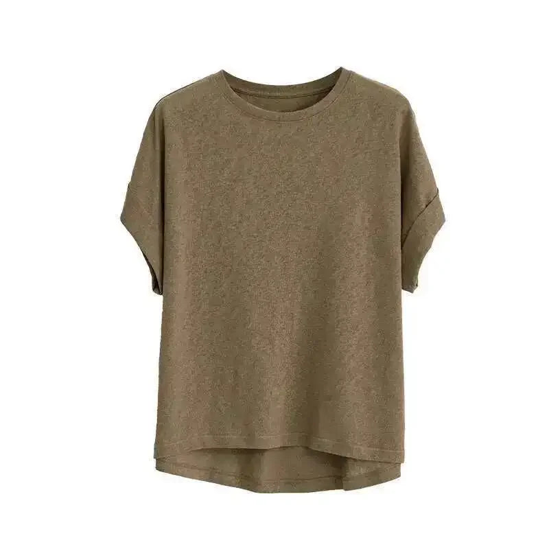 Women's Linen Round Neck Transparent Tops