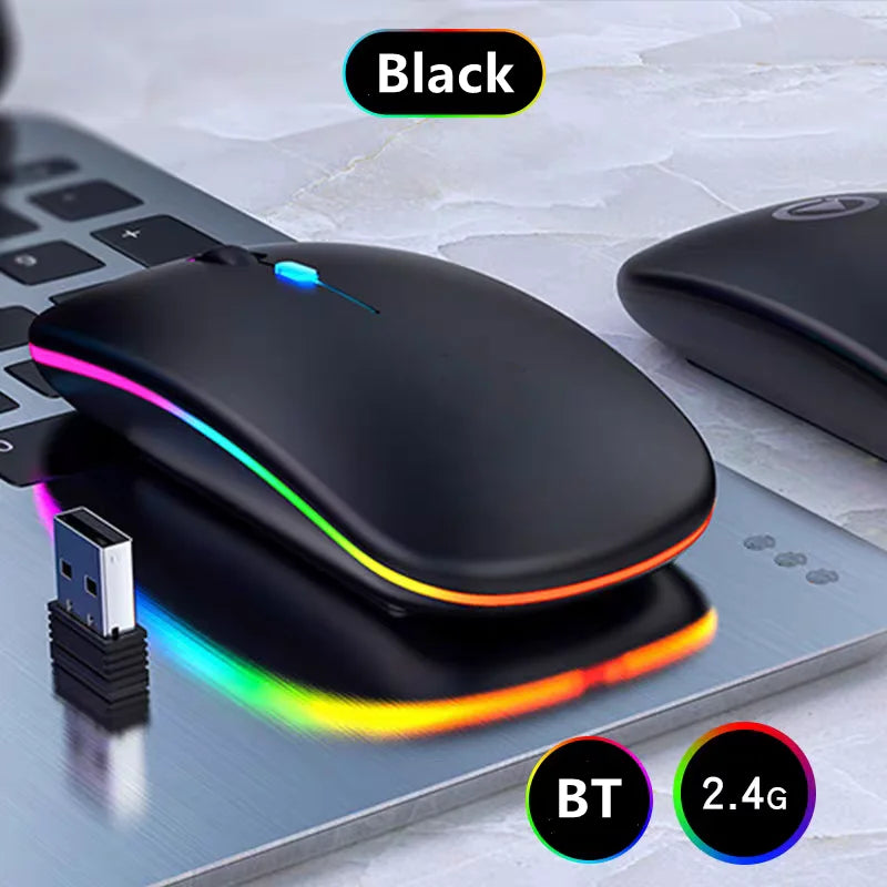 Wireless Mouse Bluetooth-Compatible Gaming Mouse (Dual Mode:BT+2.4Ghz) Ergonomic Rechargeable Mice for PC/Laptop/Macbook  ﻿