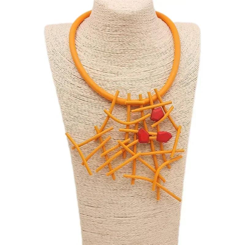 Fashion designer luxury necklaces women handmade gothic pendant necklace rubber jewelry wooden accessories statement