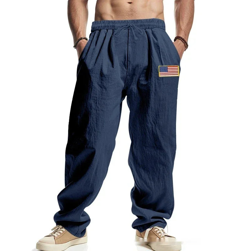 Men's Linen Wide-leg Pants for All Seasons Hip-hop Street Fashion Casual Pants Loose and Versatile Breathable Trousers for Men