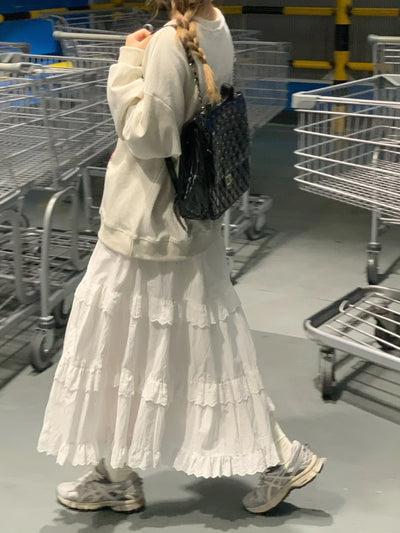 Lace A-line Loose All-match Spring Autumn Ankle-length Skirts for Women Korean Style Female Tender Fashion Leisure Students Chic