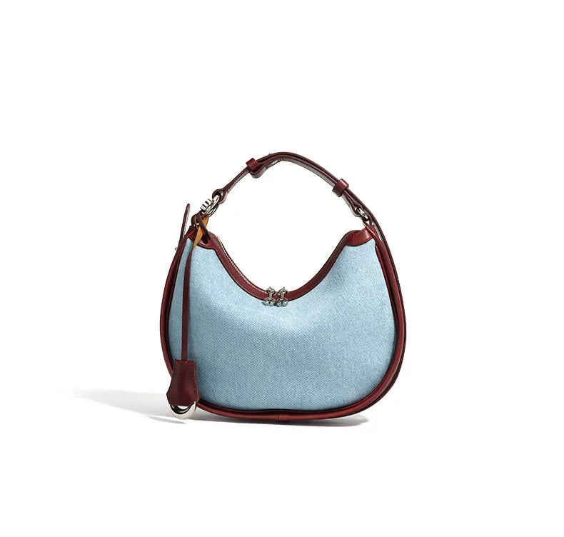 2024 New Women Bag Lady Fashion Half Moon Underarm Shoulder Bag Messenger Female Summer Soft Lightweight Denim Fabric Handbag