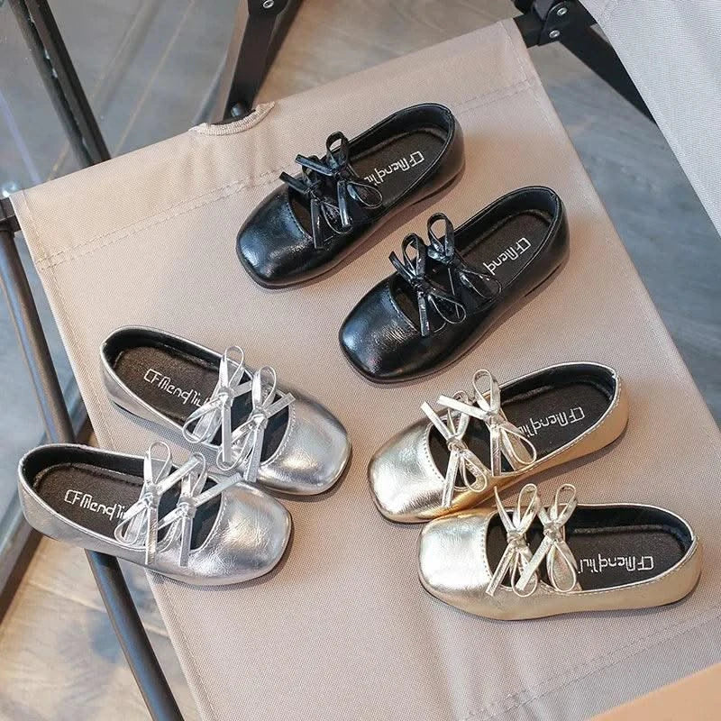 Autumn Children's Fashion Causal Black Ballet Shoes Solid Color Bowknot Elegant Girl Princess Shoes New Kids Leather Shoe