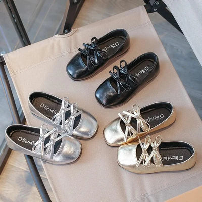 Autumn Children's Fashion Causal Black Ballet Shoes Solid Color Bowknot Elegant Girl Princess Shoes New Kids Leather Shoe