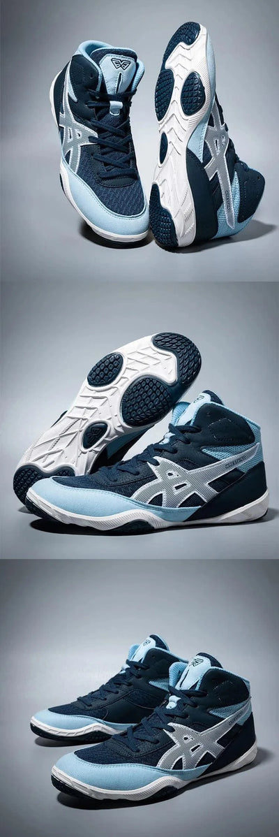 High Top Children Size 30-38 Boxing Wrestling Shoes Womens SAMBO Squat Fitness Sneakers White Blue Breathable Fighting Boots