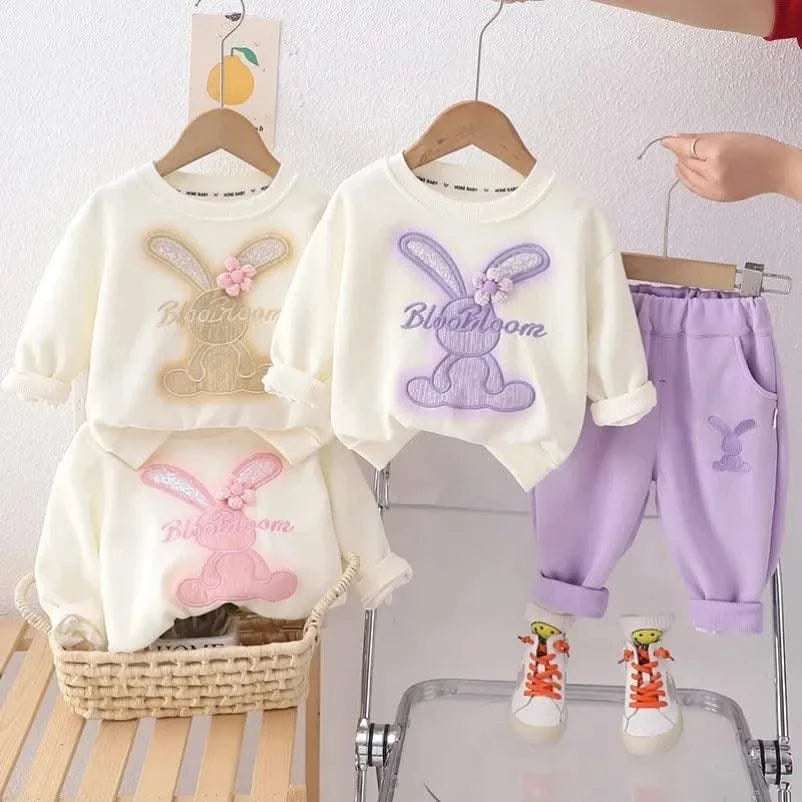 Cartoon Rabbit Long-Sleeved Sweater Two-Piece Baby girl clothes | Children's Spring and Autumn Clothes'