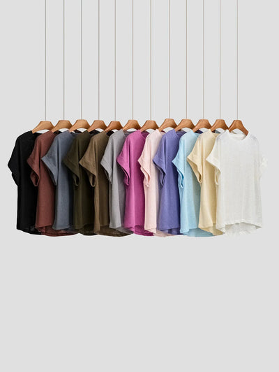 Women Linen Tops Crew Neck