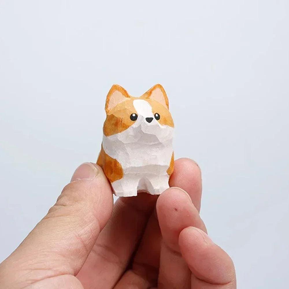 Handcrafted wood carving home decorations decoraciones para el hogar desk accessories room decor handmade corgi statue