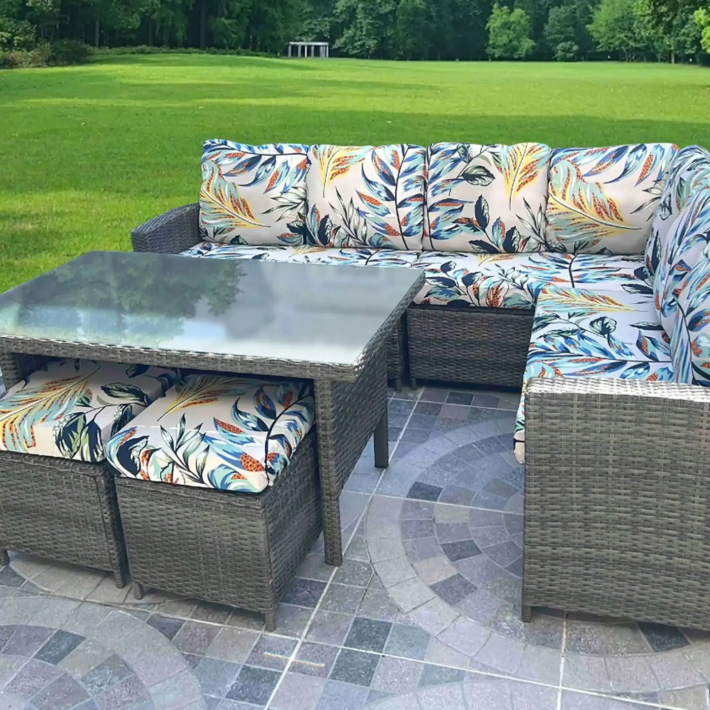Outdoor Tropical Print Sofa Cushion Covers - Non-Slip Furniture Protectors, Replacement for Individual Seat Cushions