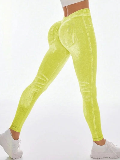 Women V Back Gym Leggings Faux