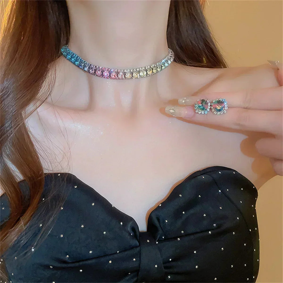 Luxury crystal necklace earrings set