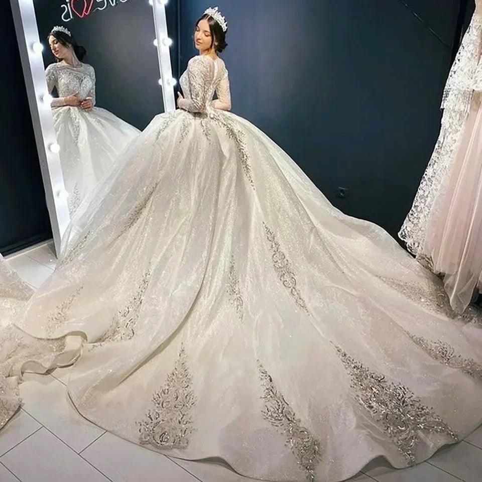 Princess ball gown wedding dresses lace o-neck bridal