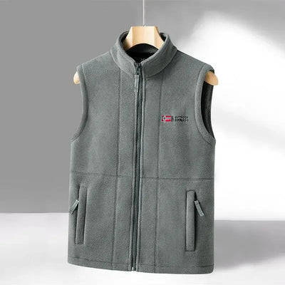 Outerwear Fleece Vest Men Autumn Winter Sleeveless Fleece Jacket Solid Color Warm Vest Outdoor Casual Fashion Hiking Polar Suit