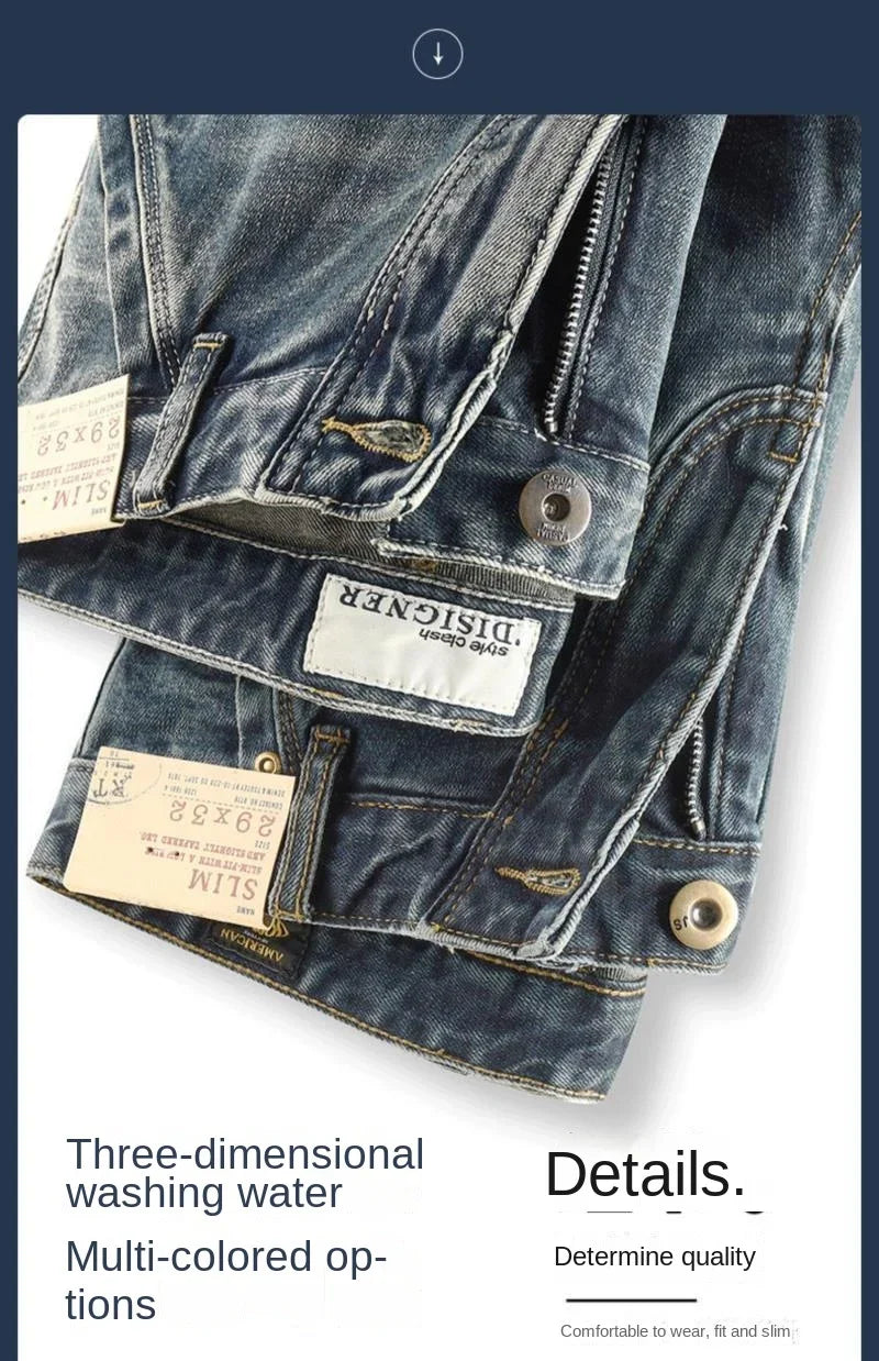 High-end 2022 Retro Motorcycle Jeans Men Spring Autumn Loose Zipper Designer Straight Pants Stitching Tooling Cargo Pants Men