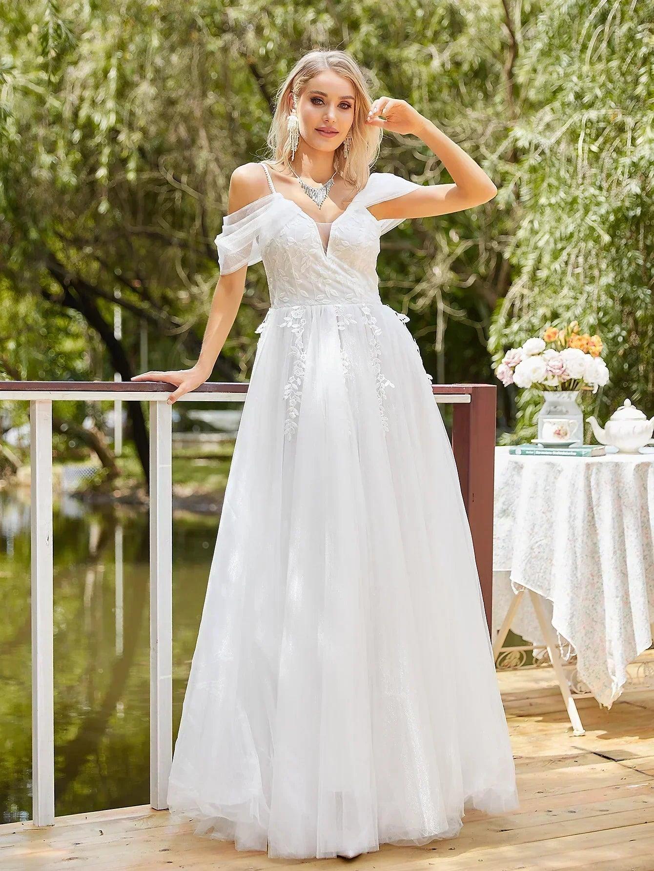 Church wedding dress embroidered floral tulle bridal gown