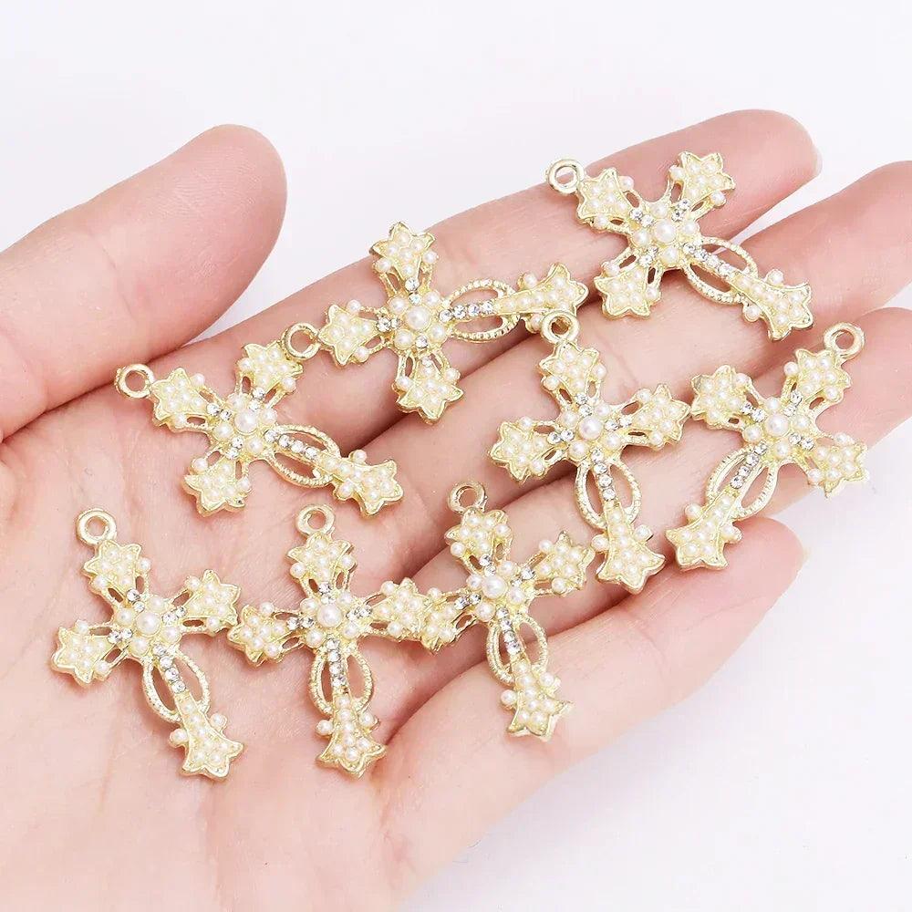 Mixed 10pcs pearl zircon cross charms crucifix pendant jewelry making supplies diy luxury necklaces earrings