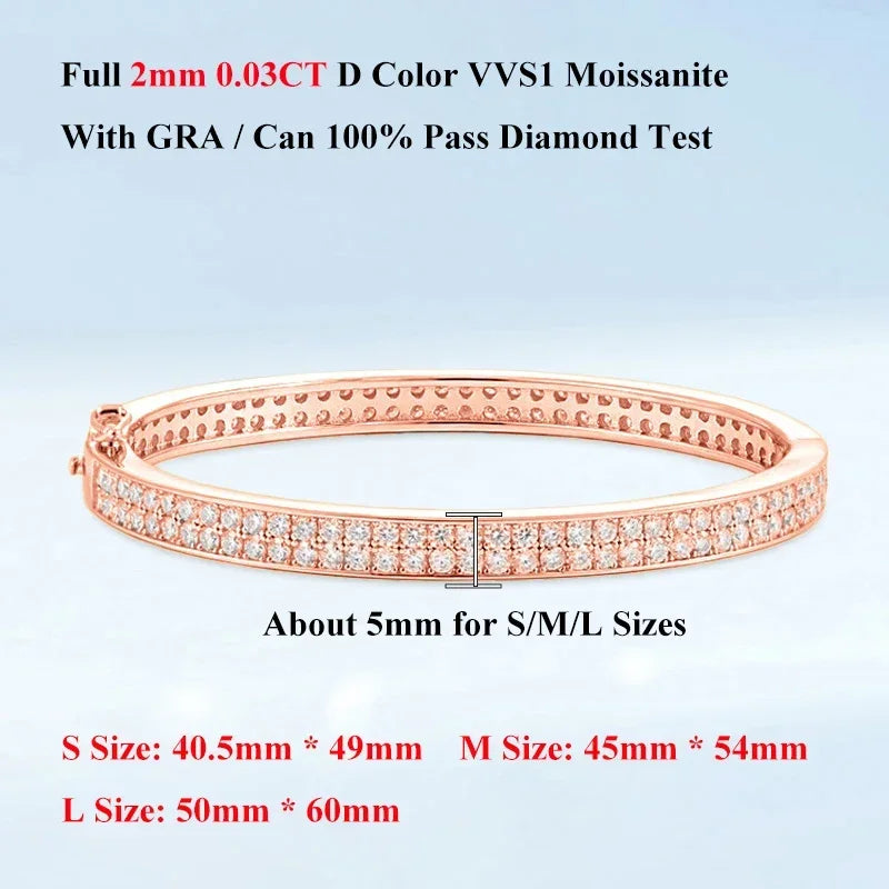 EWYA Real GRA Certified D Color 2mm 0.03CT Full Moissanite Bracelet Bangle for Women Party S925 Silver All Diamond Bracelets