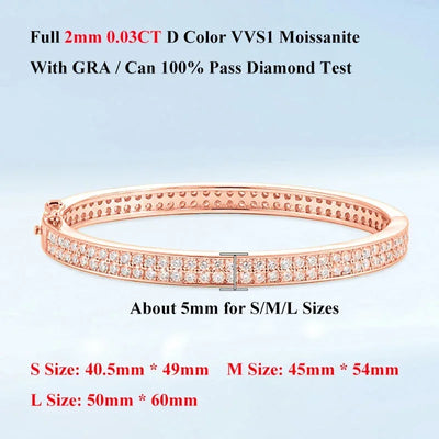 EWYA Real GRA Certified D Color 2mm 0.03CT Full Moissanite Bracelet Bangle for Women Party S925 Silver All Diamond Bracelets