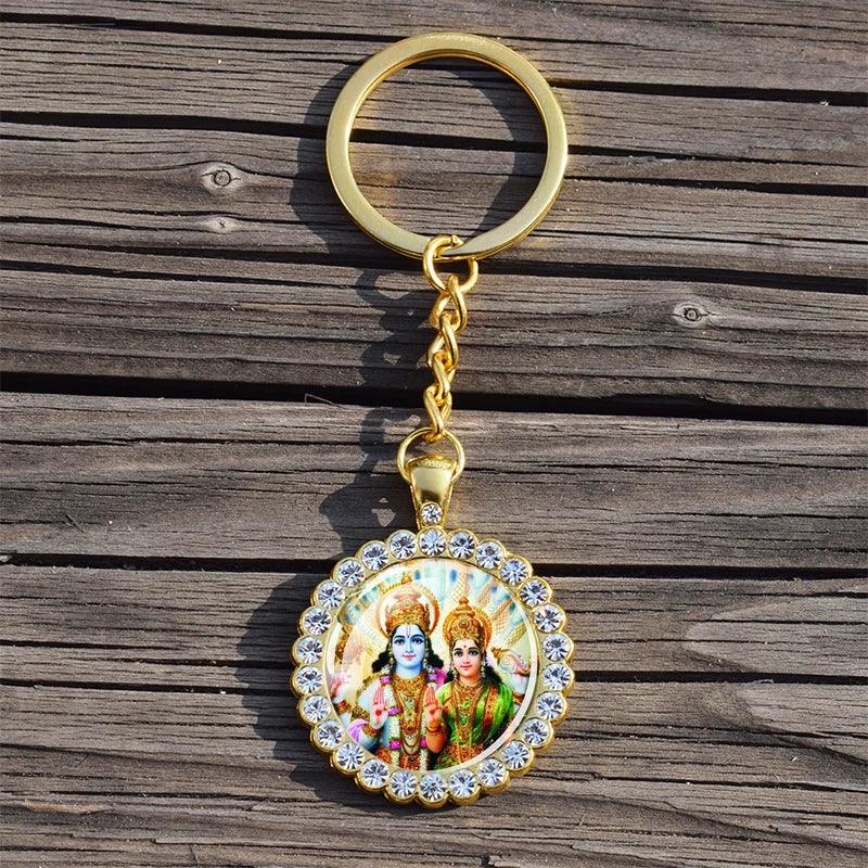 Shiva Nataraja Keychain Buddhist Jewelry Lakshmi Goddess Rhinestone Pendant Hinduism Amulet Keyring Gift
