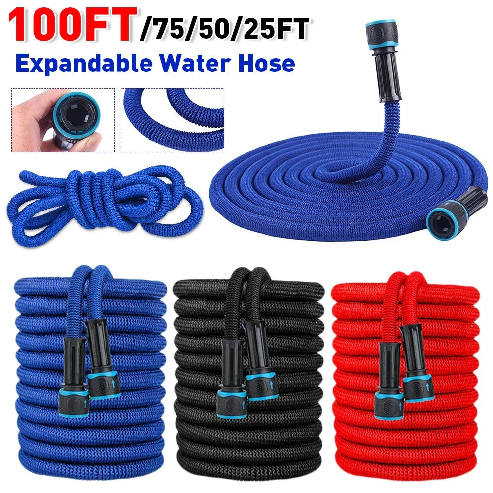 25FT-200FT Expandable Flexible Water Hose Car Wash Hose Water Gun Hose Garden Sprayer Gardening Watering Hose Irrigation Tools