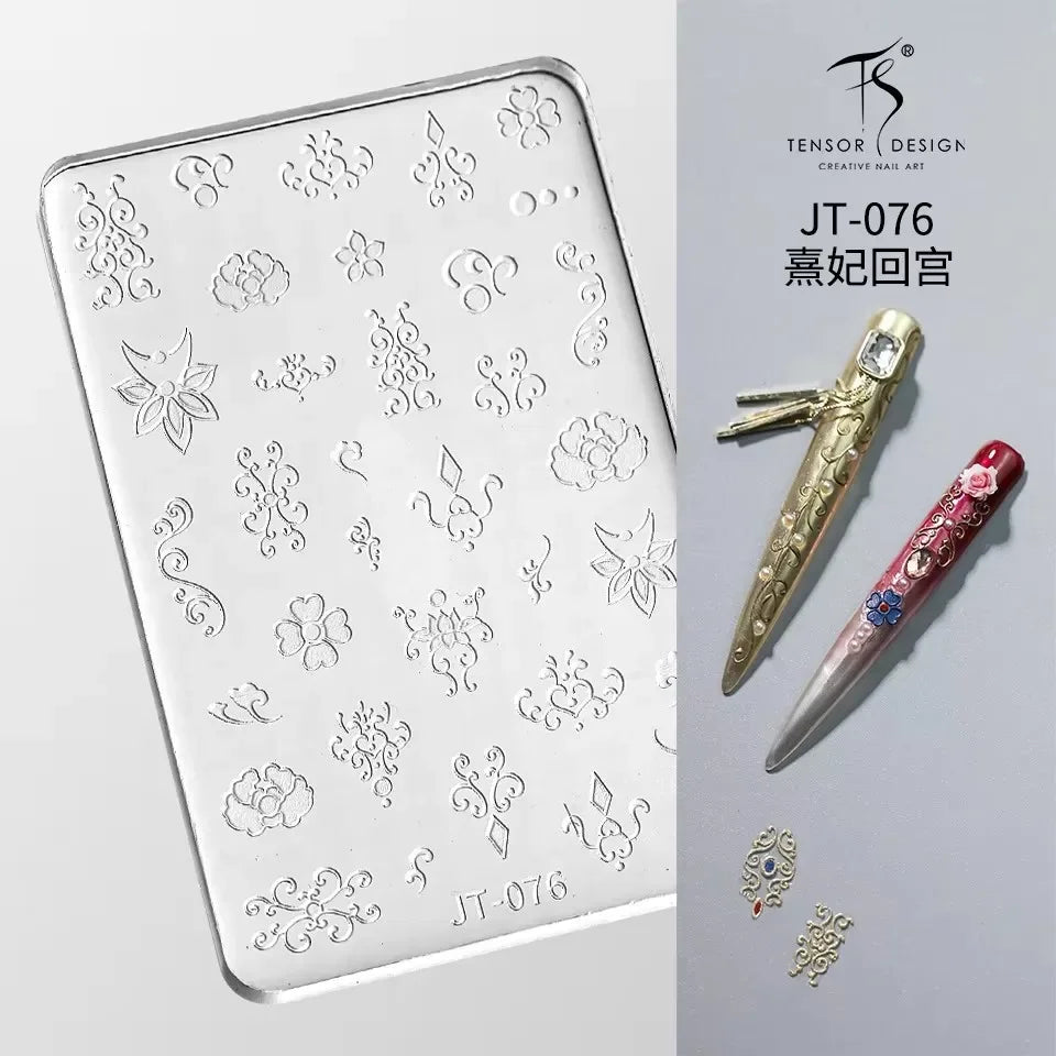 Geometric Bowknot Grid Lace Flora Edge Nail Art Silicone Carving Mold Mould Star Daisy Flower Charms Bow Tie Snowflake Template