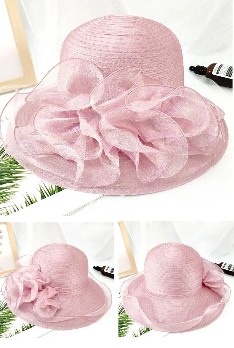 Summer hats for women Organza flower mesh sunshade hat vacation beach hat wide brimmed sun hat Sun protection sombreros de mujer
