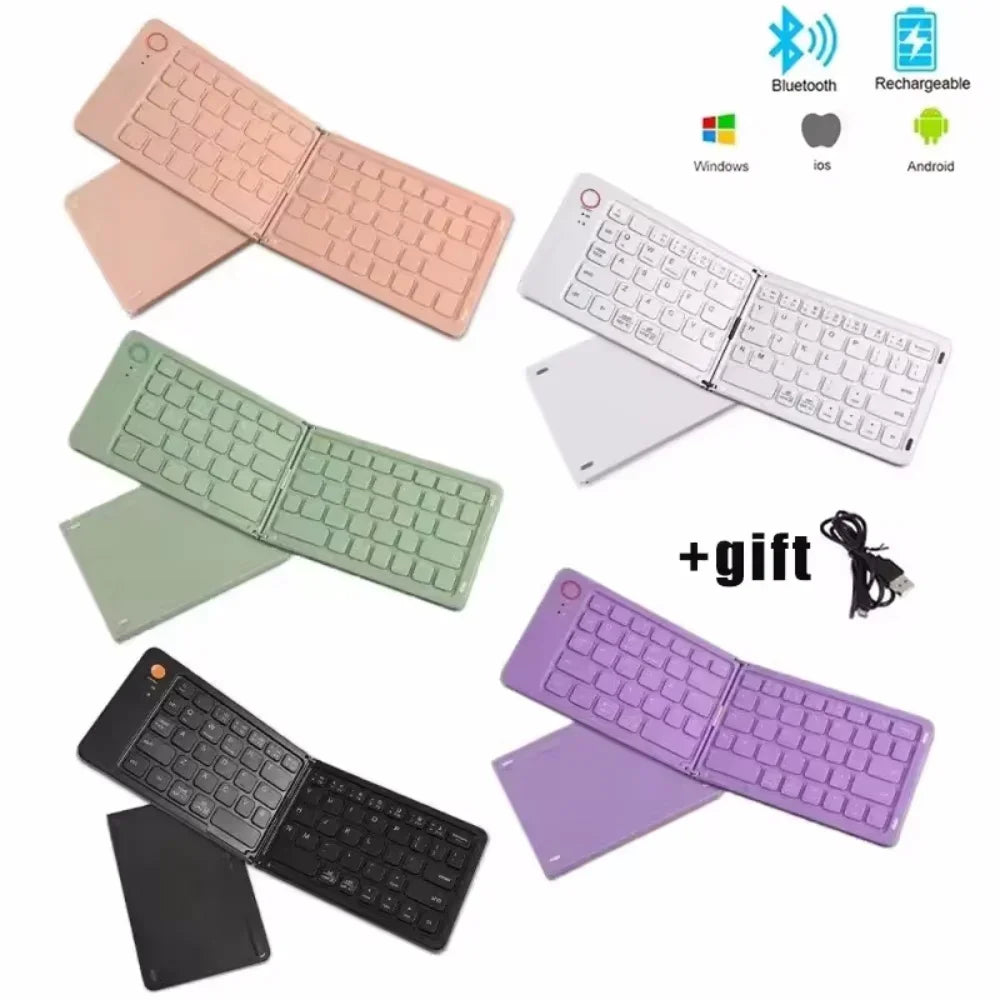 Mini Portable Foldable Wireless Keyboard Ultra Slim Touchpad Bluetooth Keyboard Rechargeable Folding Keyboard for Tablet Laptop