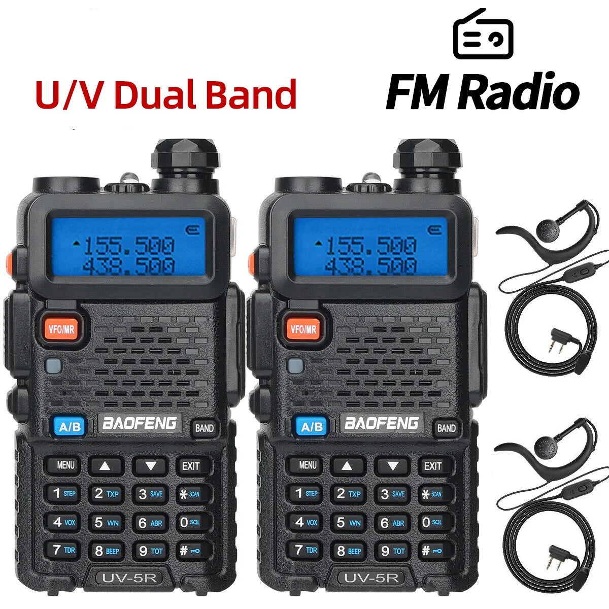 2PCS BAOFENG UV-5R Walkie Talkie Dual Band VHF UHF Two Way Radio Long Range 128CH VOX Handheld Transceiver UV5R UV 5R Ham Radio