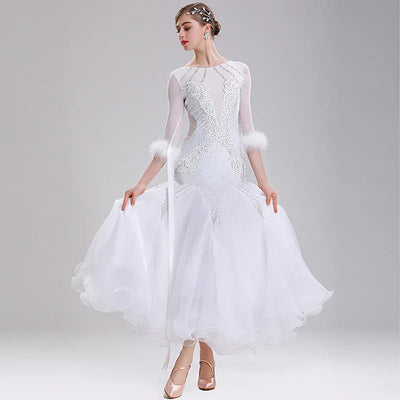 White Ballroom Dance Competition Dresses Women's Performance Waltz Party Clothes National Standard Modern DanceWear Costumes