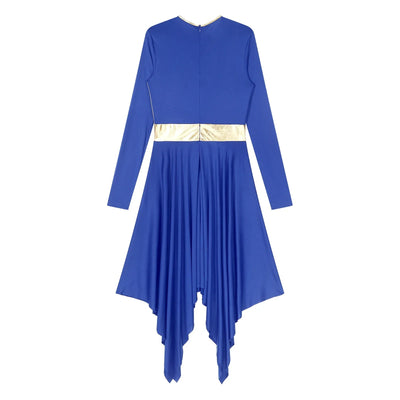 Women Church Choir Worship Liturgical Dress Modern Lyrical Dance Waltz Stage Performance Costume Long Sleeve Metallic Shiny Gown