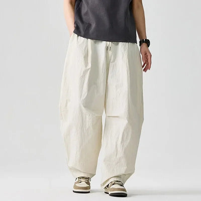 Wide leg Pants Men Harajuku Japanese Style Loose Casual Pants Men Solid Comfortable Elastic Waist Trouser Outdoor Walking Hiking