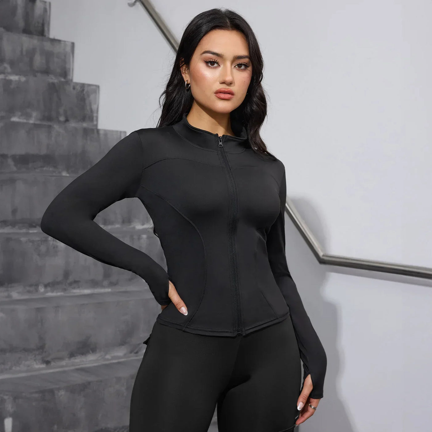 Women's Fitness Sports Coat Women Zipper Long-sleeved Stand-up Jacket Quick-drying Training Yoga Clothes Summer Breathable Top