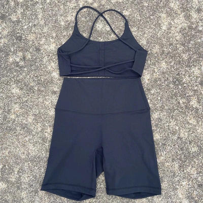 2 Piece Gym Sports Set Women Yoga Shorts Set Workout Outfit Fitness Suit Cross Straps Bra High Waist Shorts Running Tracksuit