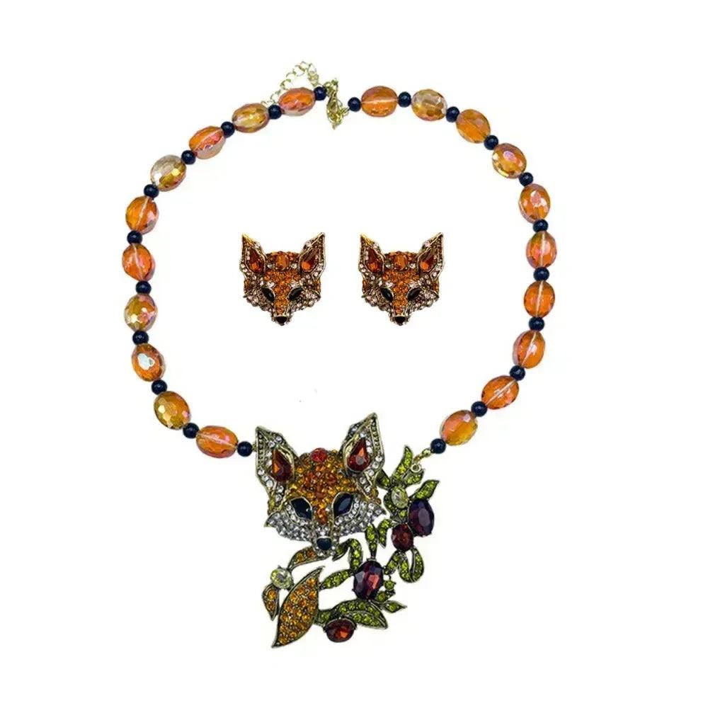 Luxury crystal cat necklace earrings beaded exaggerated rhinestones pendant accessories neck jewelry
