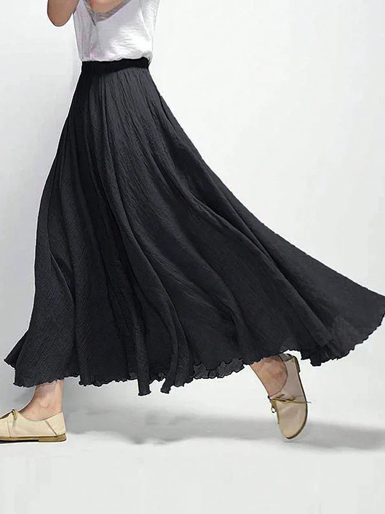 Classic A-line Pleated Skirts for Women High Elastic Waist Solid Black Summer Thin Long Skirt Woman Clothing Women's Skirts