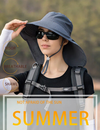 Summer Hat Women Outdoor UV Anti Neck Protection Sun Visor men Fishing Hiking Wide Brim Shawl Sunscreen Ponytail Cap undefine