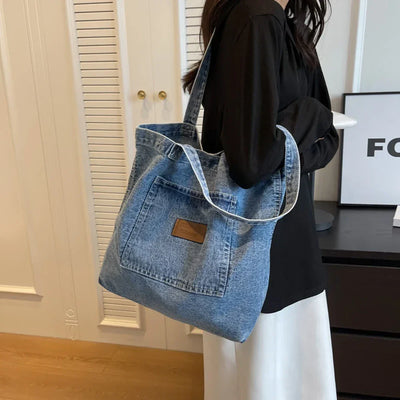 Women Shoulder Bag Luxury Designer Denim Handbag Fashionalbe Clutch Bag Vintage Simple Female Commuter Handbag for Office Travel