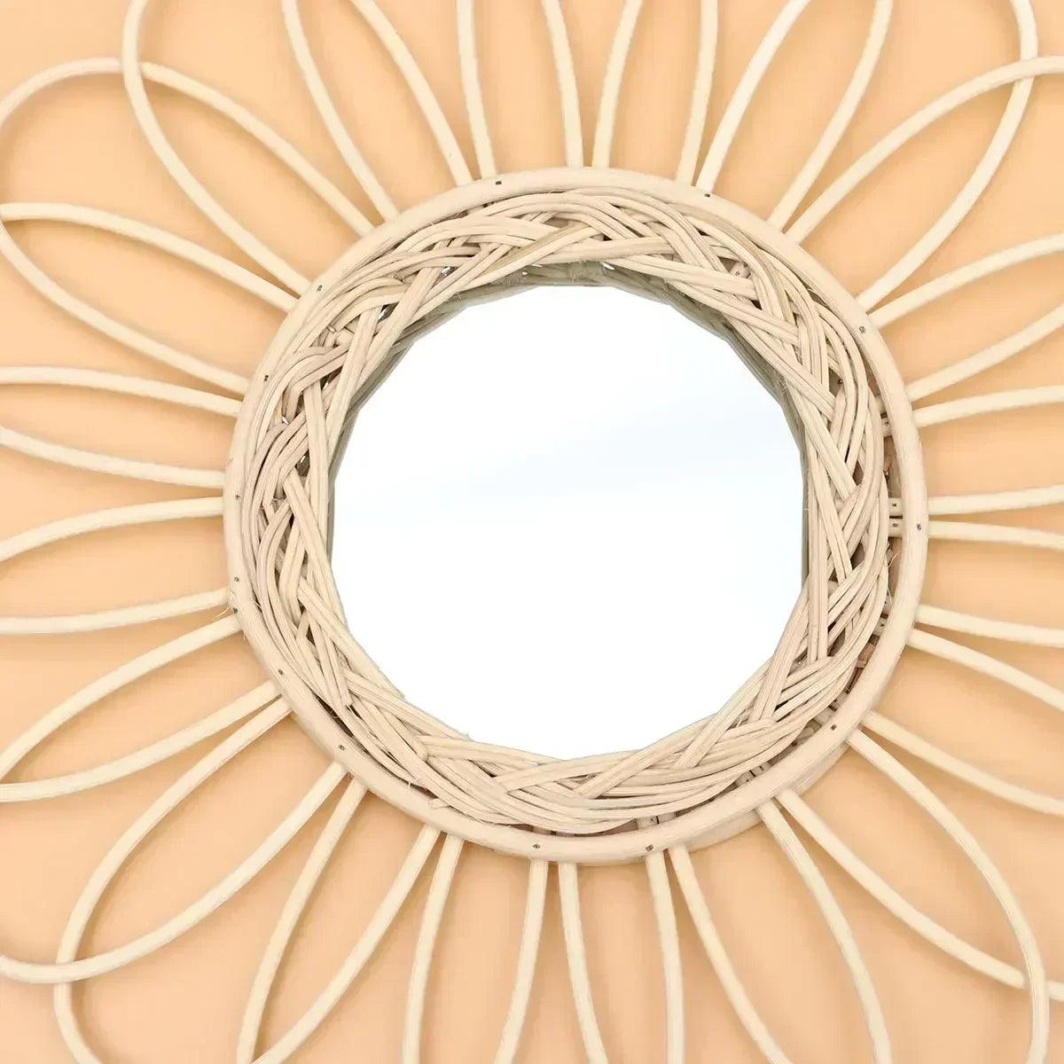 Rattan woven mirror cane art wall hanging decor for home hotel photography props gift friends design simple large